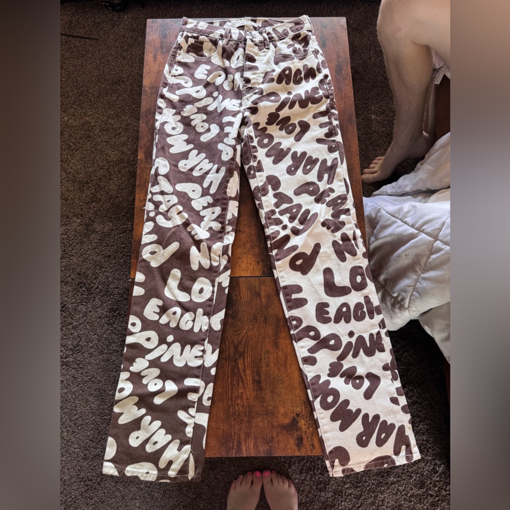 PacSun Brown and Cream Boyfriend Jeans